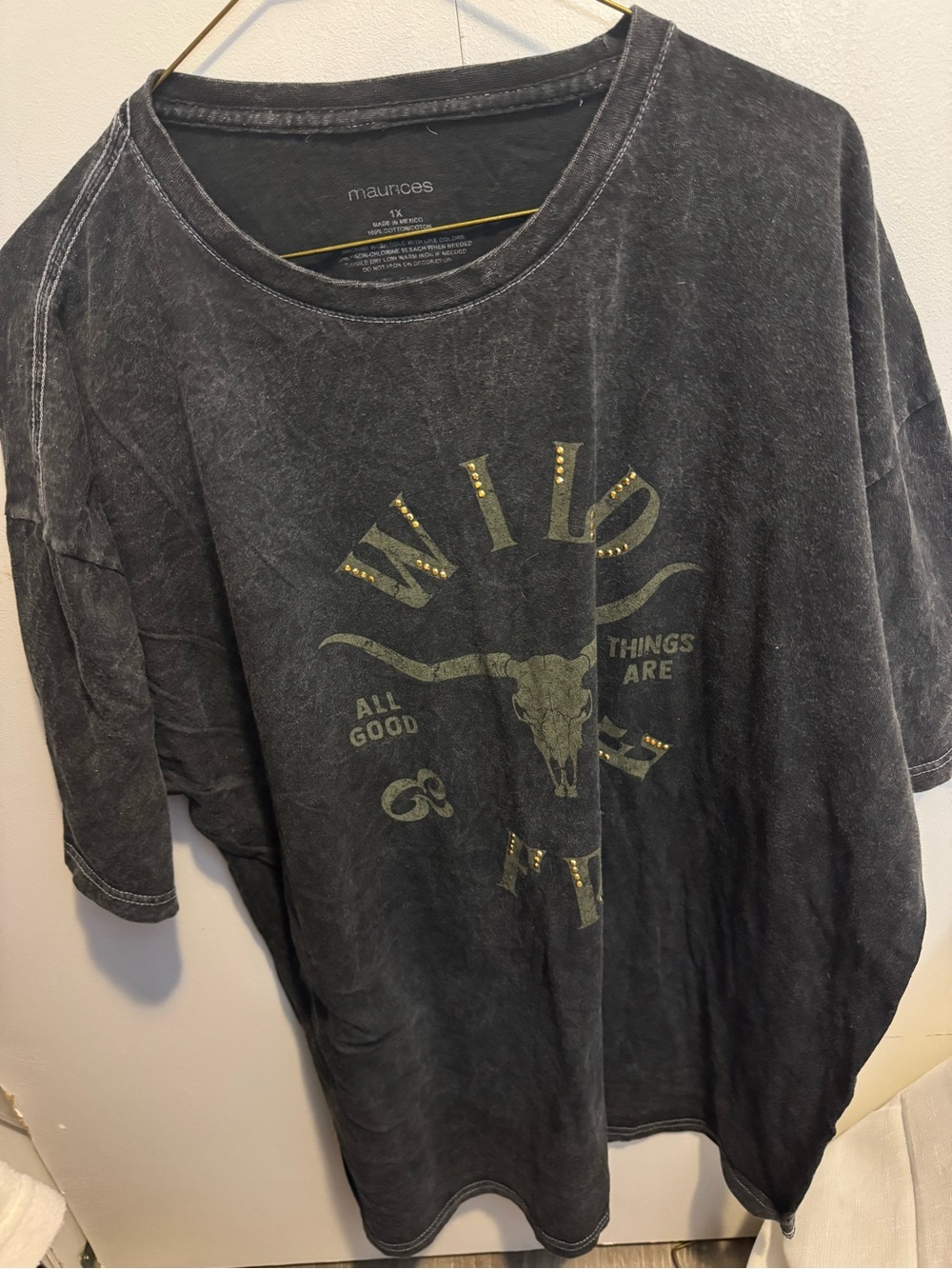 Maurices Black Washed Short-Sleeve Graphic Tee with Gold Stud Accents